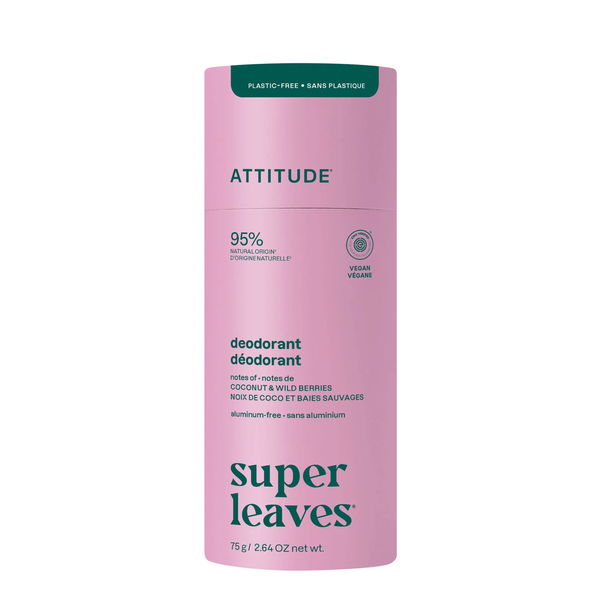 Deodorant - Plastic-free Stick Coconut & Wild Berries-2.64 OZ.